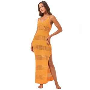 L*Space Kalea Swim Coverup Midi Dress Crochet Tamarind Orange